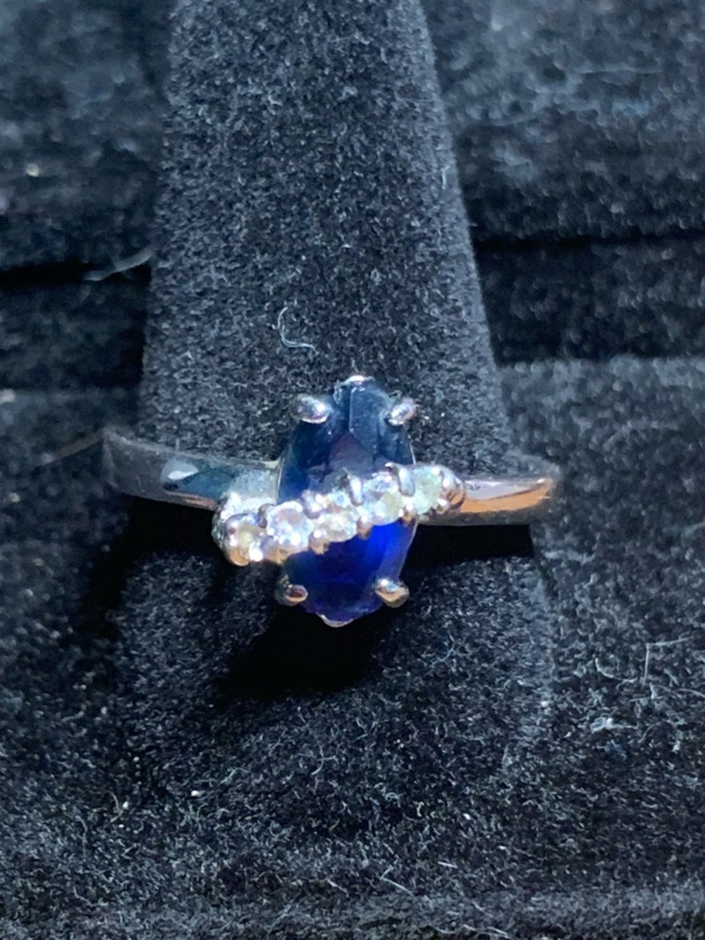 Sterling Silver Blue Oval Gemstone Ring with Accent Stones